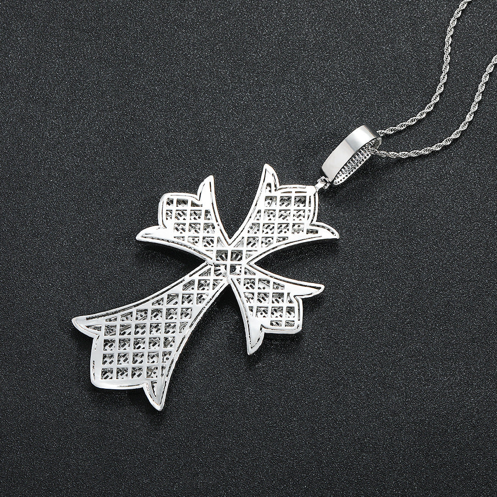 Hip Hop Vintage Cross Floral Copper Pendant Necklace for Men and Women