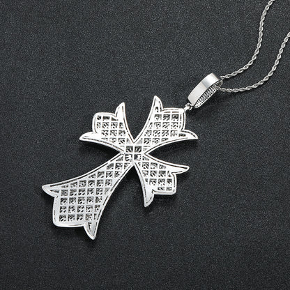 Hip Hop Vintage Cross Floral Copper Pendant Necklace for Men and Women
