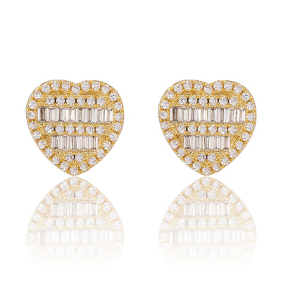 Hip Hop Vintage Heart Cubic Zirconia Earrings for Men and Women