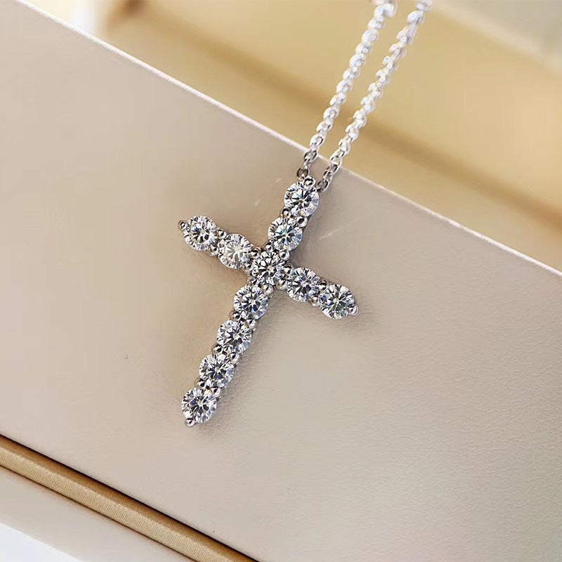 Sparkling Cross Pendant Necklace, Round Stone Jesus Cross Jewelry product image