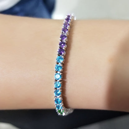 Rainbow Cubic Zirconia Tennis Bracelet for Women & Men – Gold Plated or Silver Plated Statement Chain Bracelet