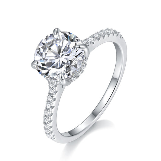 925 Silver Moissanite Engagement Ring, Round Cut 4-Prong Solitaire Ring for Women product image