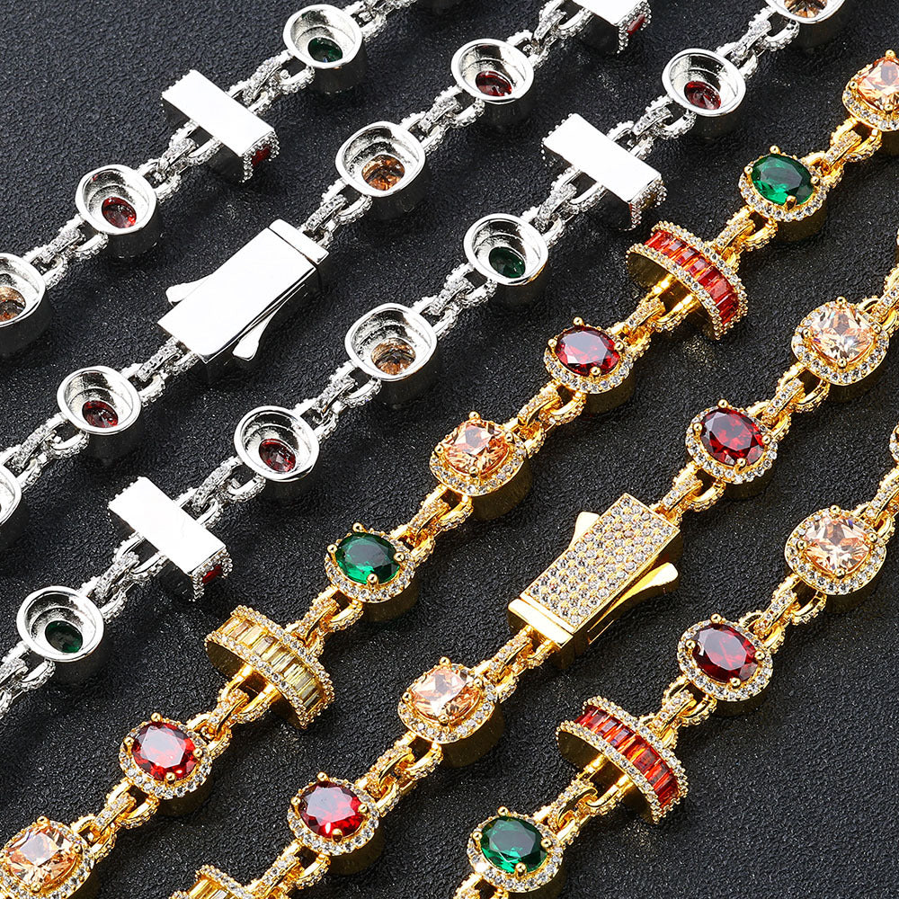 Multicolor Round Halo CZ Link Hip Hop Necklace with Copper Base - CHA344 product image