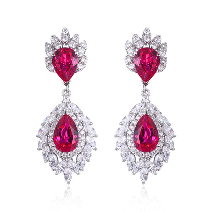 Pear-Shaped Red Halo Ring in 925 Silver, Floral Teardrop Ring