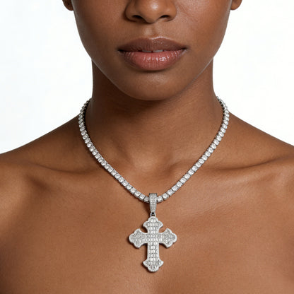 Iced Out Cross Pendant Necklace with Cubic Zirconia Twisted Chain for Women and Men