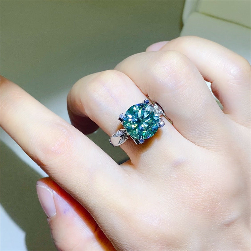 Green Moissanite Ring for Women, 3 Carat or 5 Carat Geometric Solitaire Engagement Ring product image
