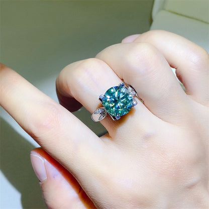 Green Moissanite Ring for Women, 3 Carat or 5 Carat Geometric Solitaire Engagement Ring