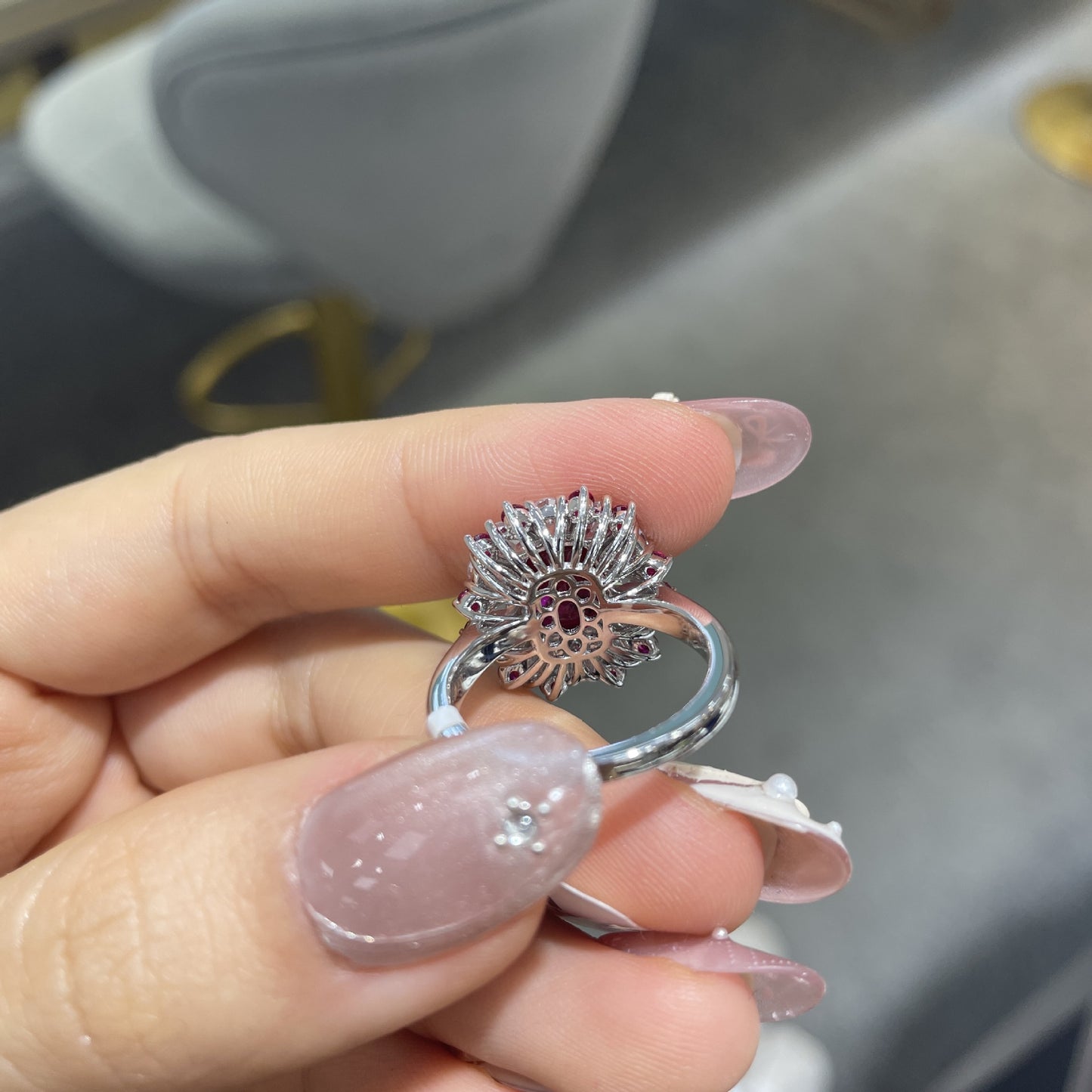 S925 Sterling Silver Red Cushion-Cut Halo Cocktail Ring for Women product image