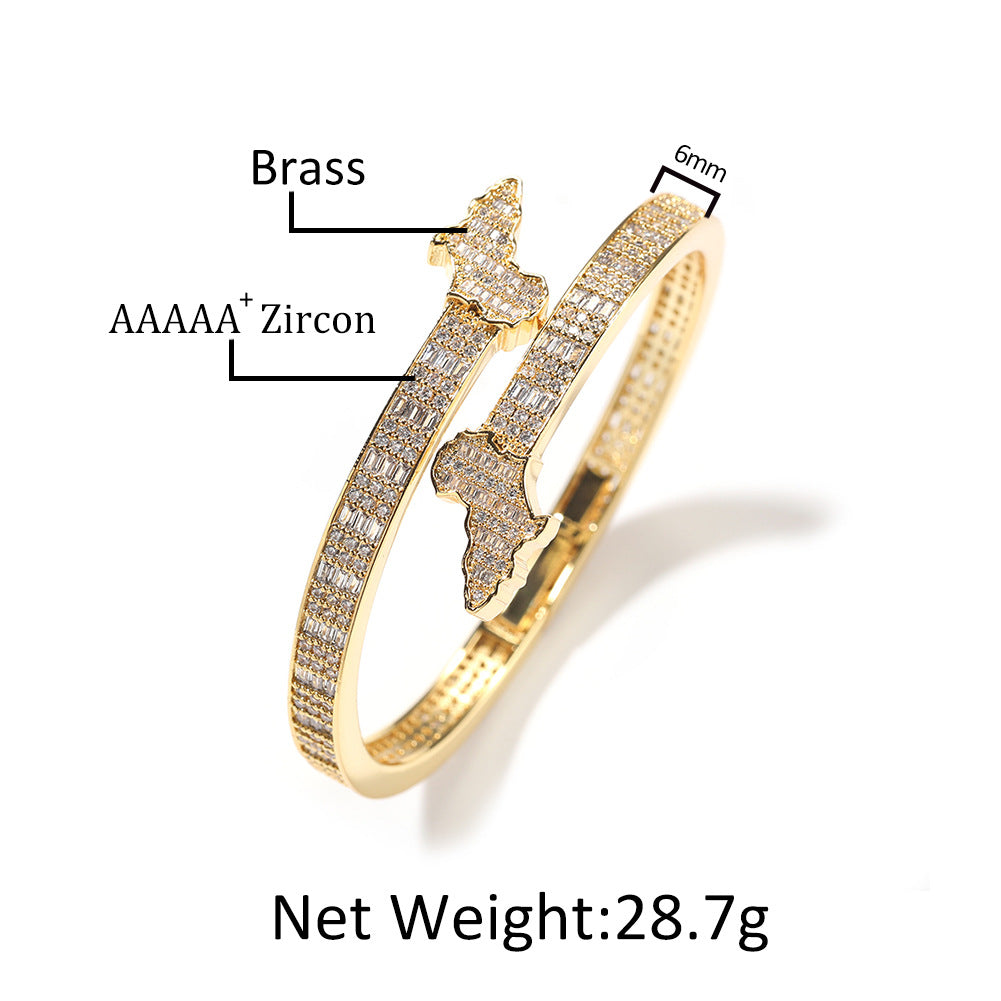 Cubic Zirconia Map Cuff Bracelet for Women - Gold Plated & Silver Plated Hip Hop Statement Bangle product image