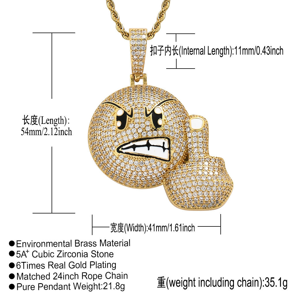 Hip Hop Light Luxury Square Cubic Zirconia Pendant Necklace for Men and Women