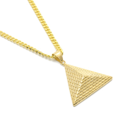 Gold Plated Stainless Steel Triangle Pendant Necklace with 5mm Cuban Chain - Hip Hop Statement Jewelry 2026