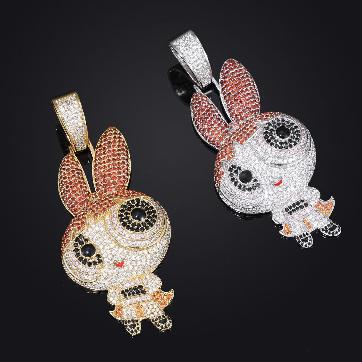 Iced Out Bunny Pendant Necklace for Men and Women, Hip Hop Cuban Link Chain Style, Gold Color CZ Statement Jewelry product image