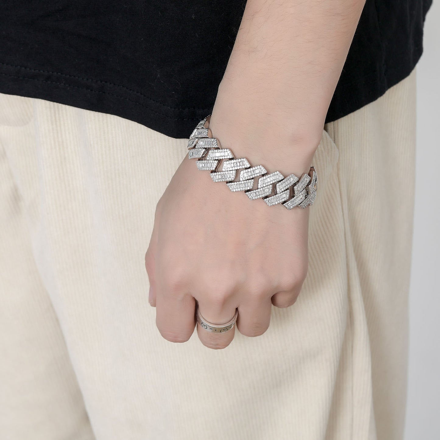 Hip Hop Diamond Shape Cuban Link Cubic Zirconia Bracelet for Men