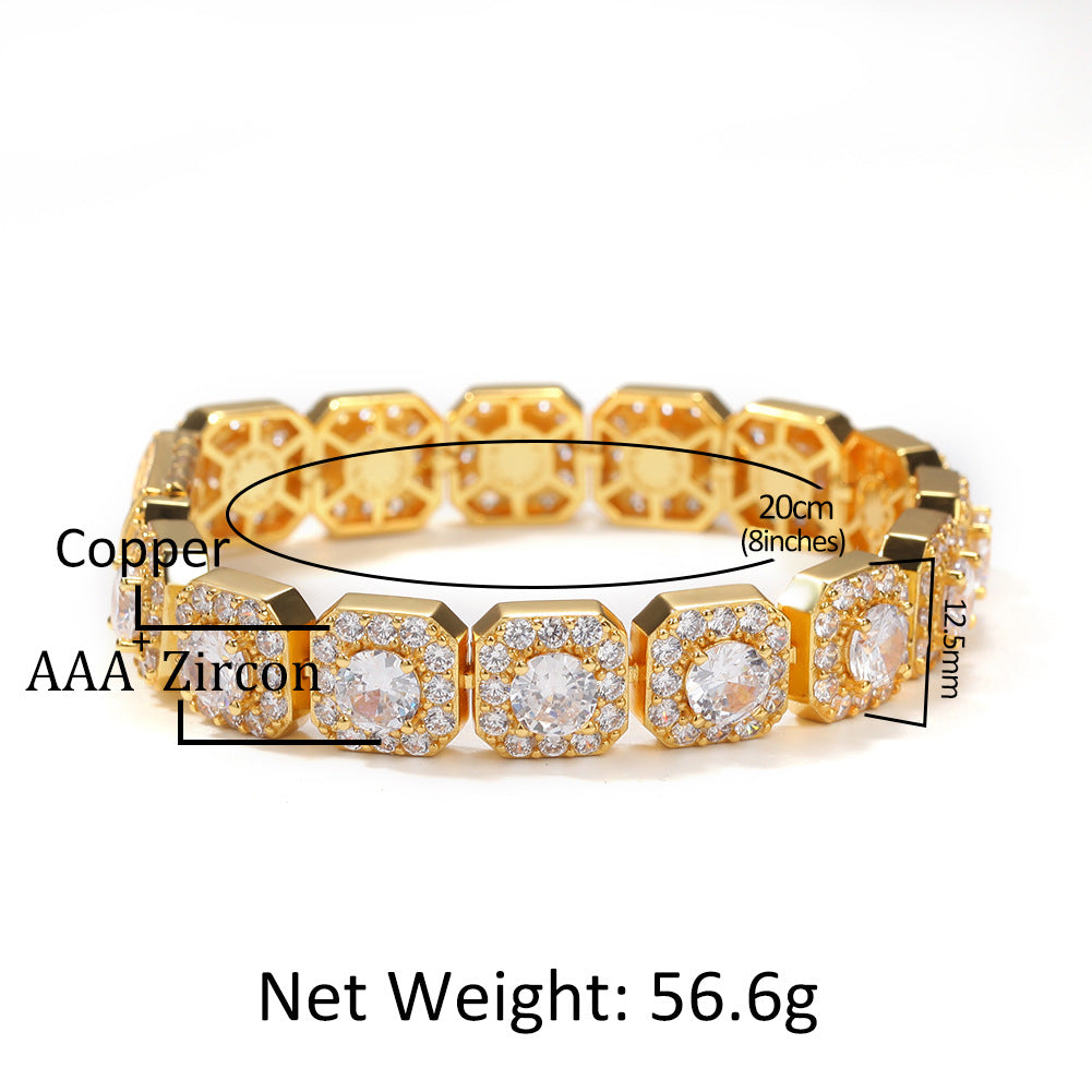 Unisex Iced Cubic Zirconia Chain Bracelet in Gold or Silver Tone - Hip Hop Statement Link Bracelet 7 Inch / 8 Inch