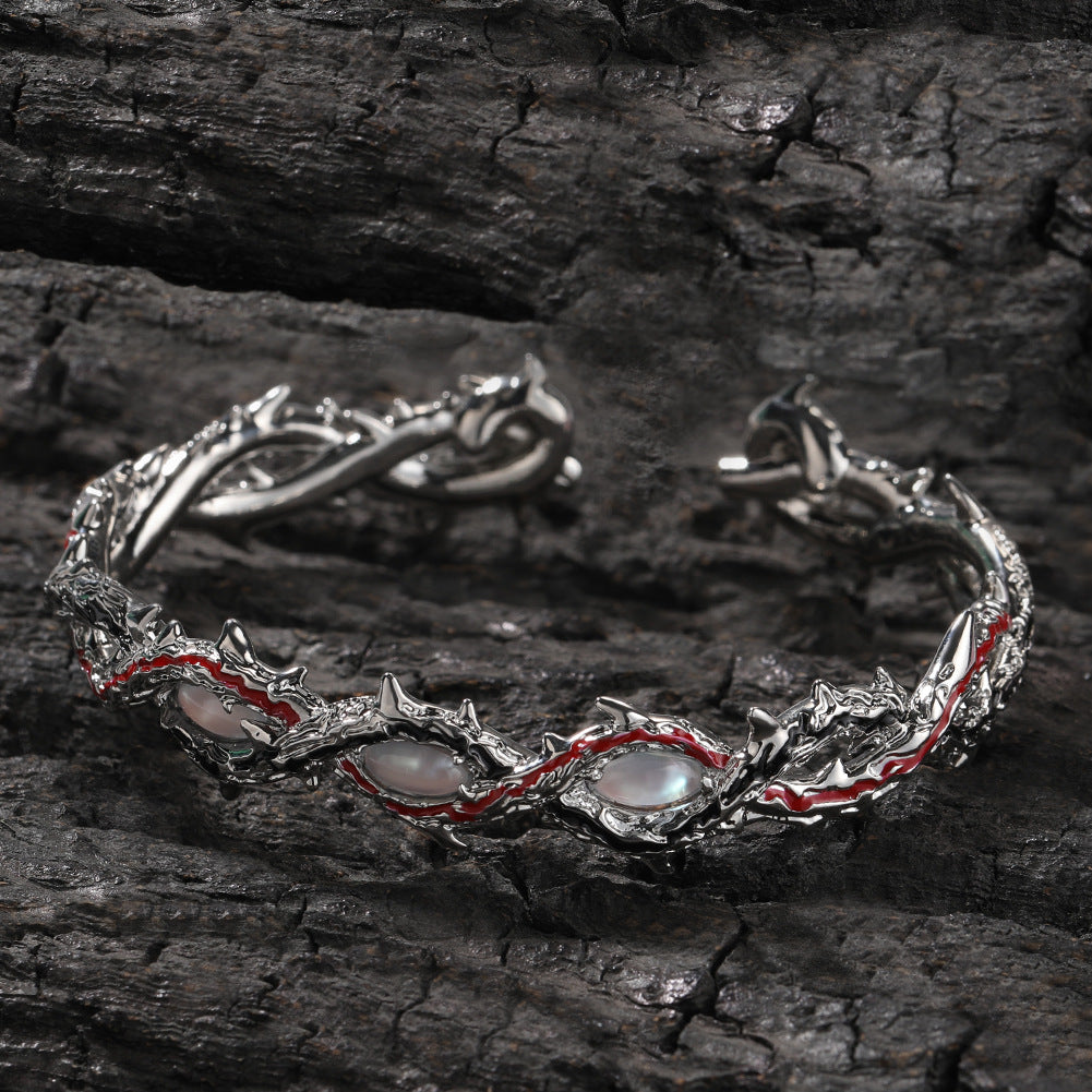 Silver Tone Hip Hop Dragon Line Bracelet with Cubic Zirconia Accents for Women product image