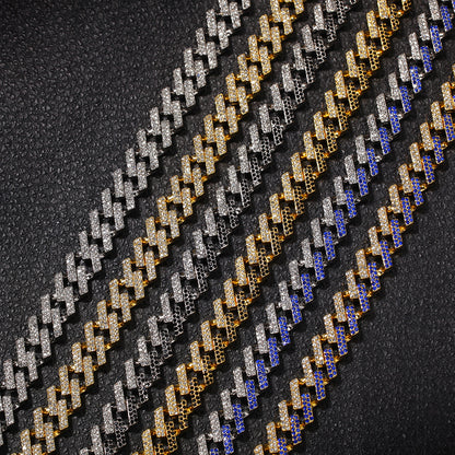 Iced Out Cuban Link Chain Necklace for Women & Men – Gold, Silver, Black and Blue Statement Hip Hop Pendant Chain