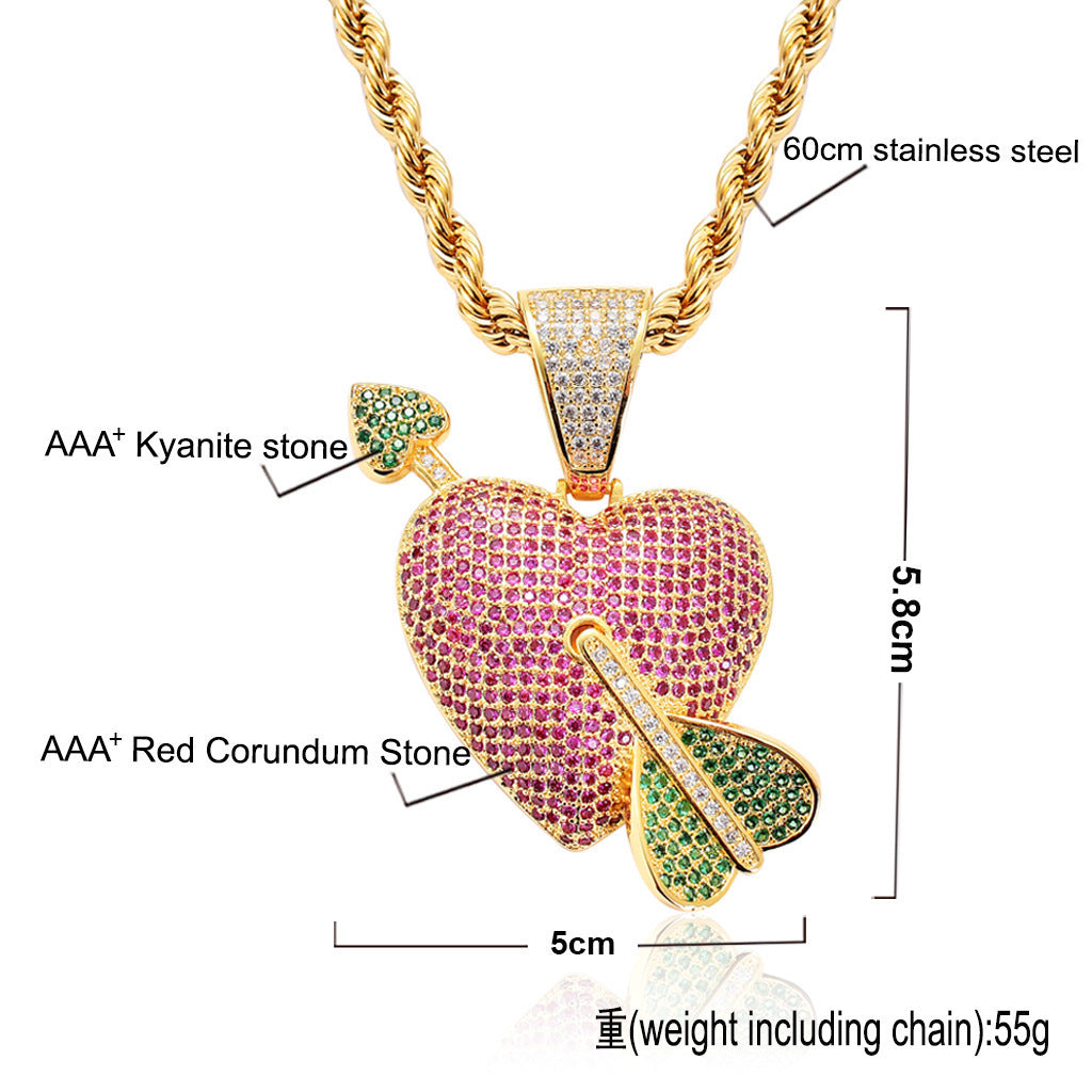 Hip Hop Heart Copper Pendant Necklace for Men and Women