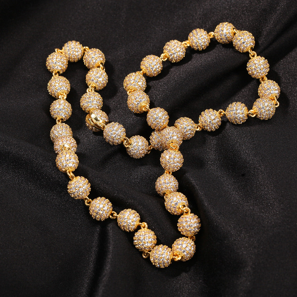 Iced Out Cubic Zirconia Beaded Necklace Pendant Chain for Women & Men – Gold, Silver, White and Pink Stone Hip Hop Statement Jewelry
