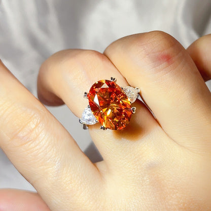 Orange Oval Moissanite Ring for Women – Geometric Statement Engagement Style Ring