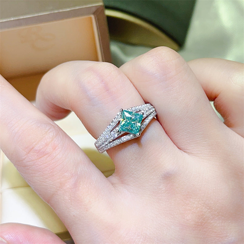Green Princess Cut Moissanite Halo Ring for Women, 1 Carat Engagement Ring Style product image