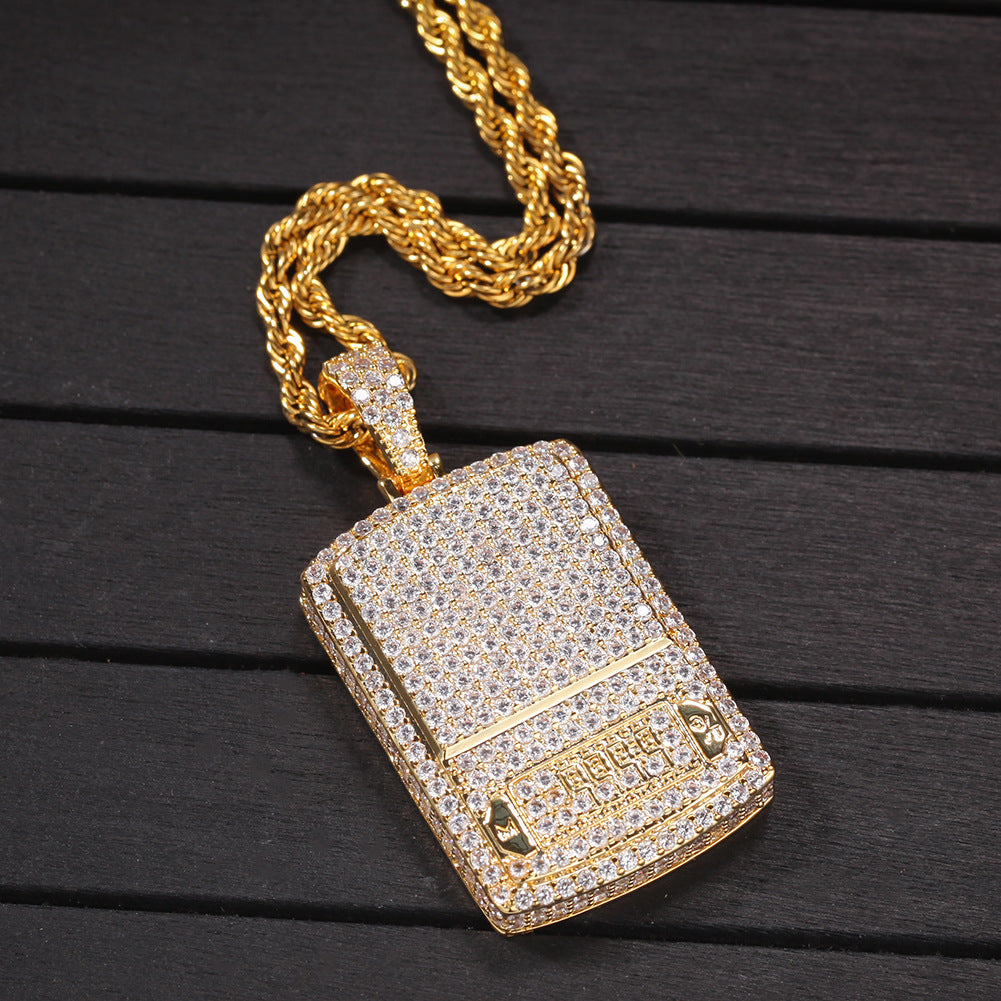 Iced Geometric Rectangle Pendant Necklace for Men and Women – Gold Tone Cubic Zirconia Hip Hop Chain product image