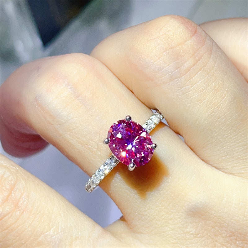 Pink Oval Moissanite Ring for Women, Classic Pavé Band Engagement Ring, 1 Carat or 2 Carat product image