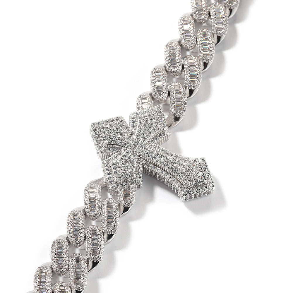 Iced Cross Cuban Chain Necklace for Women & Men – Cubic Zirconia Statement Pendant Necklace in Gold, Silver & Silver Rose Gold product image