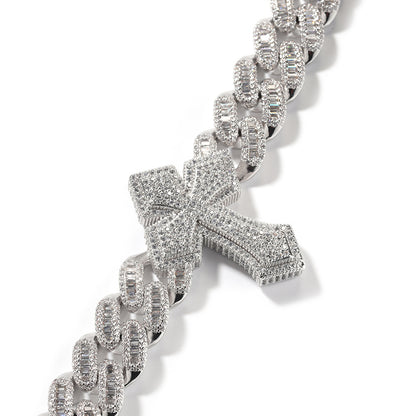 Iced Cross Cuban Chain Necklace for Women & Men – Cubic Zirconia Statement Pendant Necklace in Gold, Silver & Silver Rose Gold
