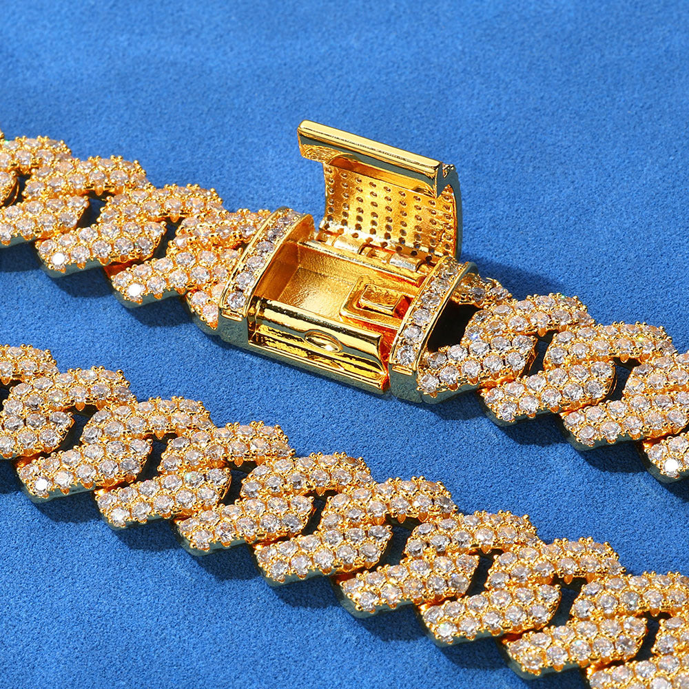14 mm Diamond-Shaped Iced Cuban Copper Necklace with Cubic Zirconia - CHA013 product image