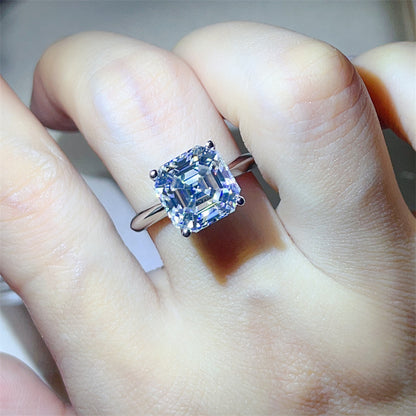 925 Silver Moissanite Ring, Geometric Square Cut Engagement Style Ring for Women, Asscher and Princess Cut Options