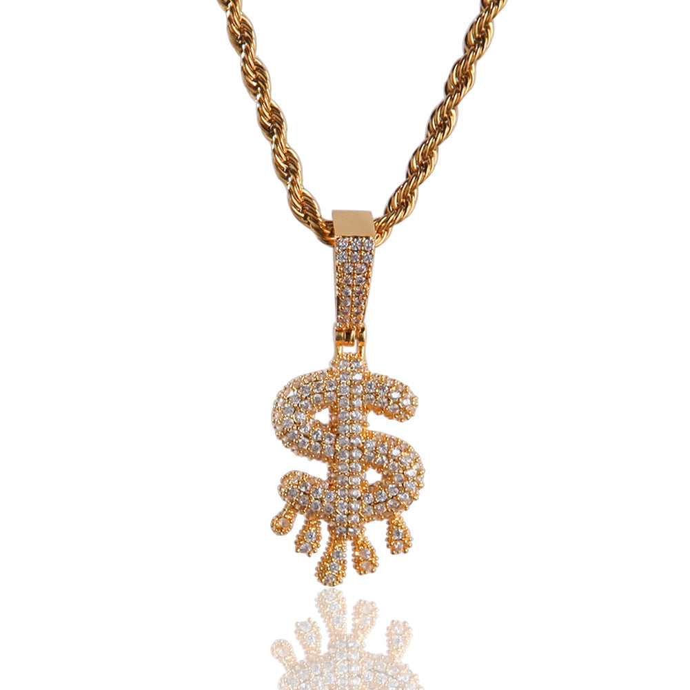 Personalized Iced Letter Necklace with Cubic Zirconia Pendant on Stainless Steel Rope Chain for Women & Men
