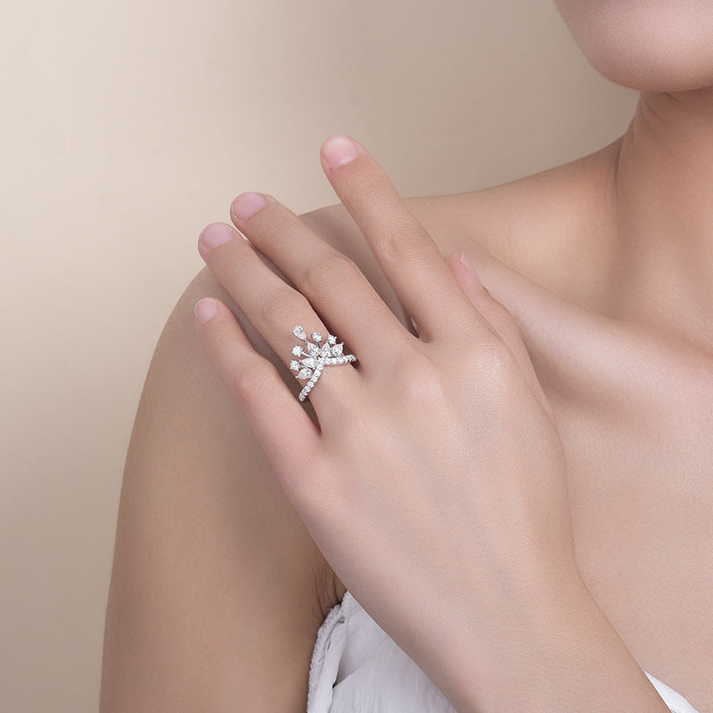 Moissanite Crown Halo Ring, S925 Silver 18K Gold Plated Tiara Stackable Ring for Women product image