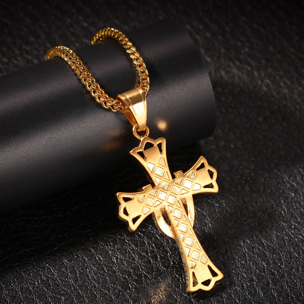 Stainless Steel Cross Pendant Necklace for Women - Gold or Silver Plated Crystal Statement Chain Necklace