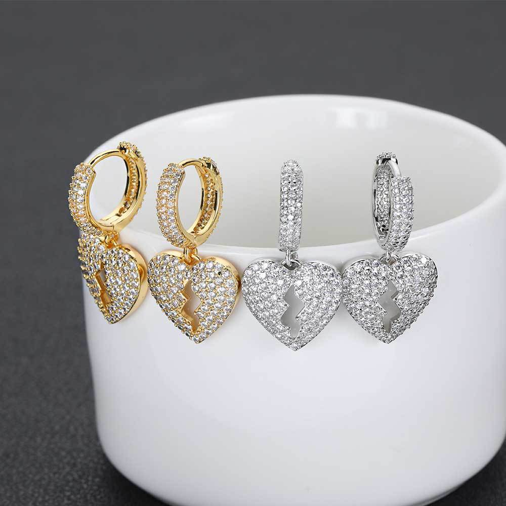 Broken Heart CZ Drop Hoop Copper Earrings - EAR021 product image