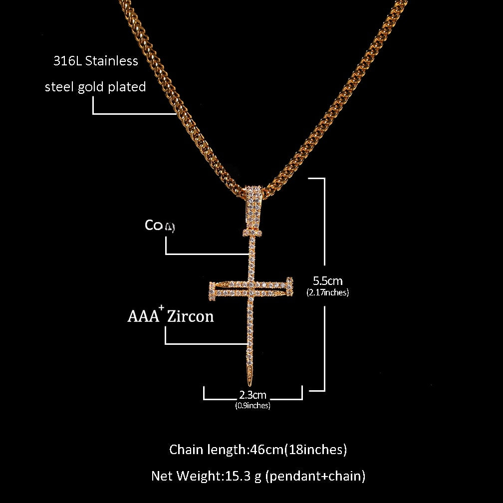 Iced Cross Pendant Necklace for Men with Cubic Zirconia Twist Chain, Gold Plated or Silver Plated Statement Chain Necklace
