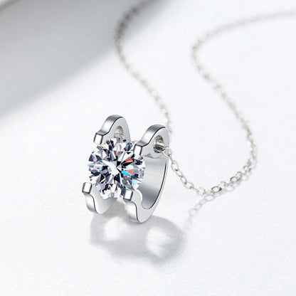 1/2 ct Moissanite Pendant Necklace, Box Chain, Round Color Stone, Layering Jewelry