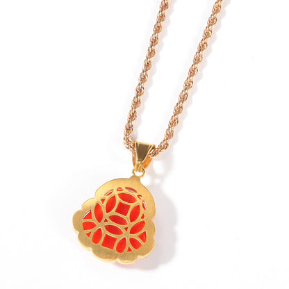 Luxury Gold Plated Stainless Steel Buddha Pendant Necklace with Crystal Accent Chain for Women
