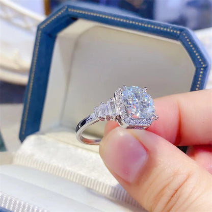 3 Carat Moissanite Halo Ring for Women, Cushion Shape Engagement Ring with Side Stones