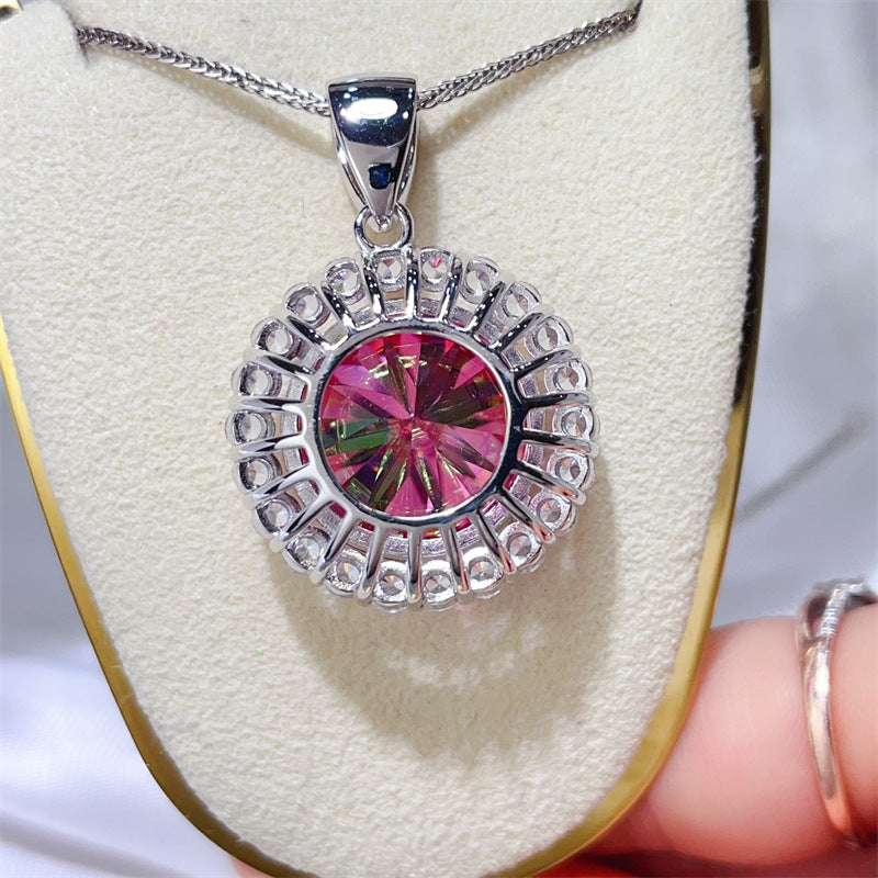 Pink 20 Carat Round Halo Moissanite Pendant Necklace for Women product image