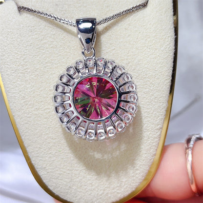 Pink 20 Carat Round Halo Moissanite Pendant Necklace for Women