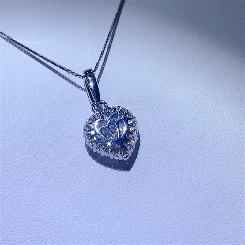 Heart Moissanite Pendant Necklace with Paved Halo Chain product image