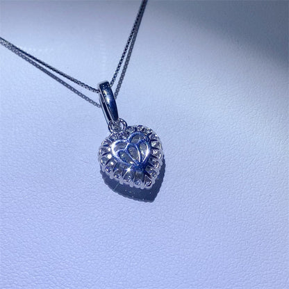 Heart Moissanite Pendant Necklace with Paved Halo Chain