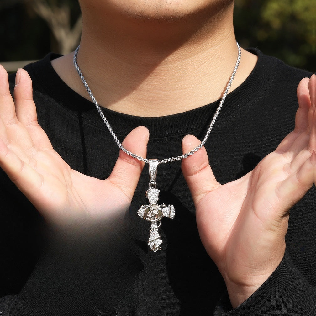Rose Cross Pendant Necklace with Cubic Zirconia Twist Chain for Women product image