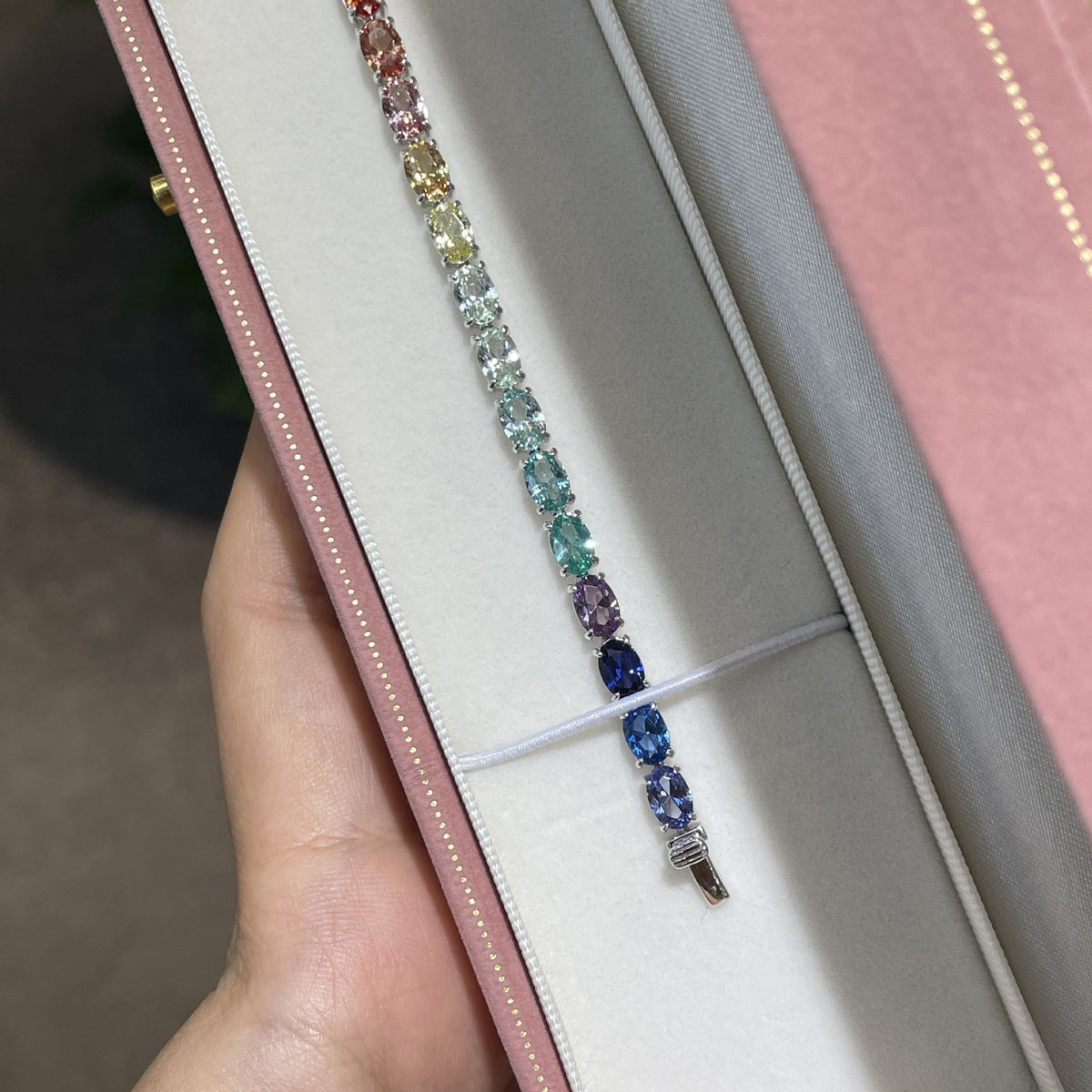 S925 Sterling Silver Rainbow Oval Gemstone Tennis Bracelet product image