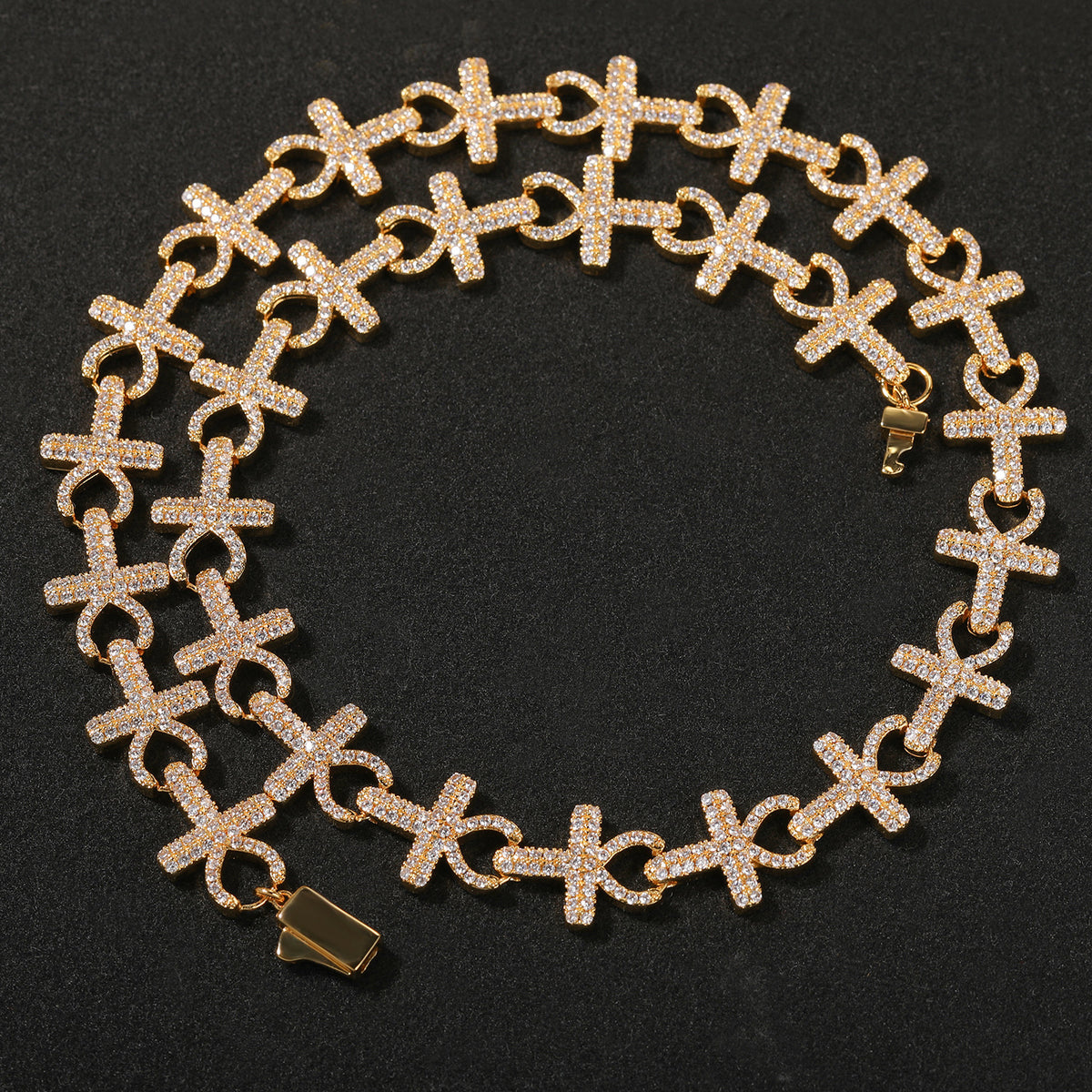 Men’s Cross Cubic Zirconia Chain Necklace & Bracelet Set in Gold or Silver Tone product image