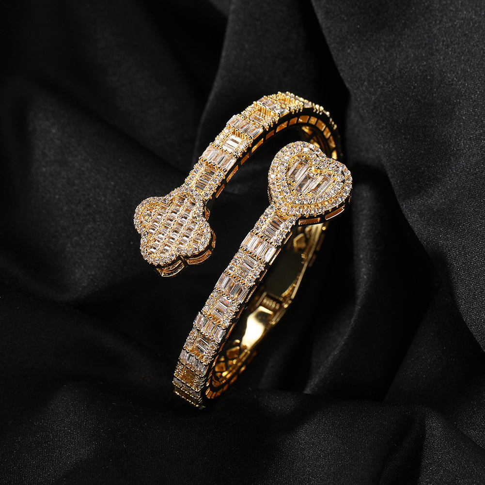 Heart & Clover Crystal Bangle Bracelet for Women in Silver Plated or Rose Gold Plated