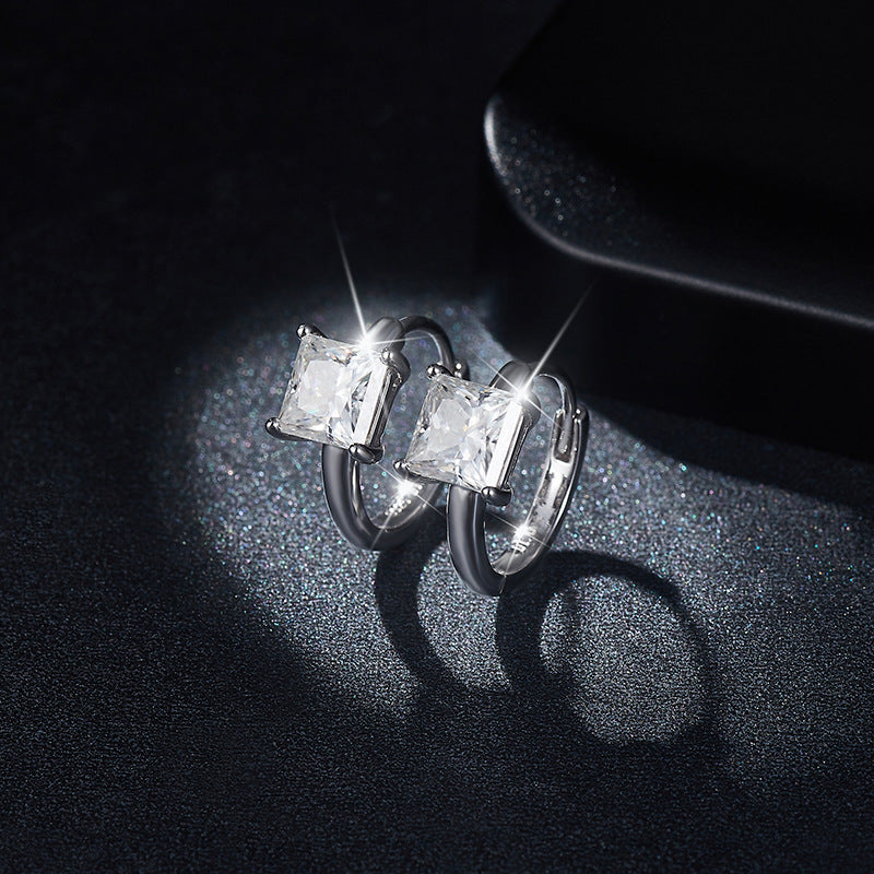 Princess Cut Moissanite Stud Earrings, 5.5mm, S925 Silver, 18K Gold Plated, Four-Prong product image