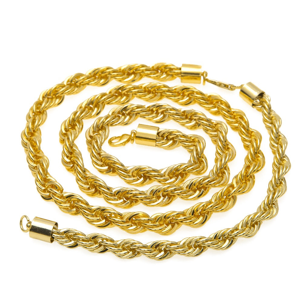 Twisted Rope Chain Necklace and Bracelet Set for Women & Men – Gold Plated or Silver Plated Statement Jewelry