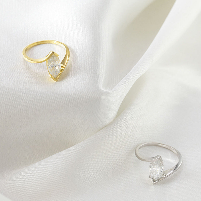 Marquise Moissanite Ring, 18K Gold Plated Open Band Solitaire Ring for Women product image