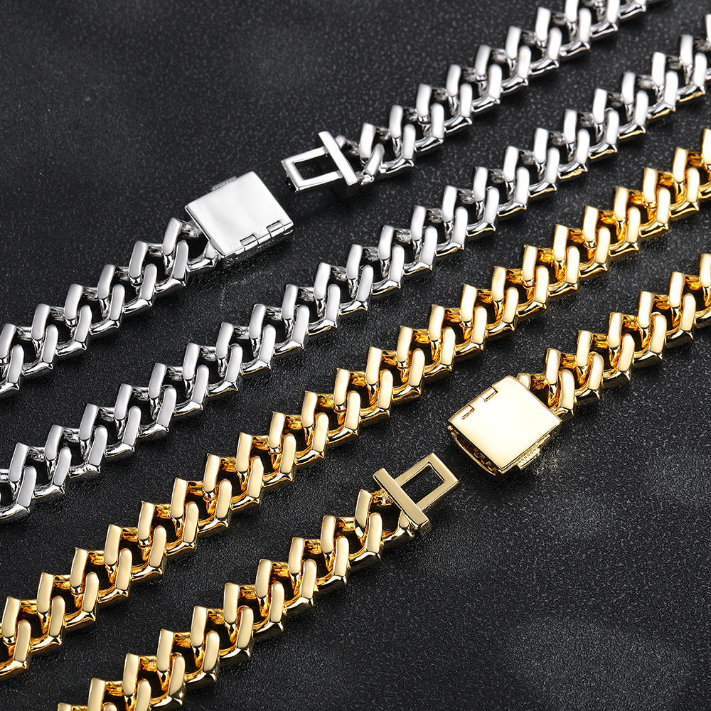 12MM Iced Out Cuban Link Bracelet, Rectangular Stone Hip Hop Chain Bracelet, Unisex